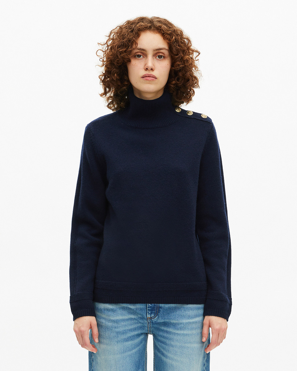 Navy wool stand-up collar sweater