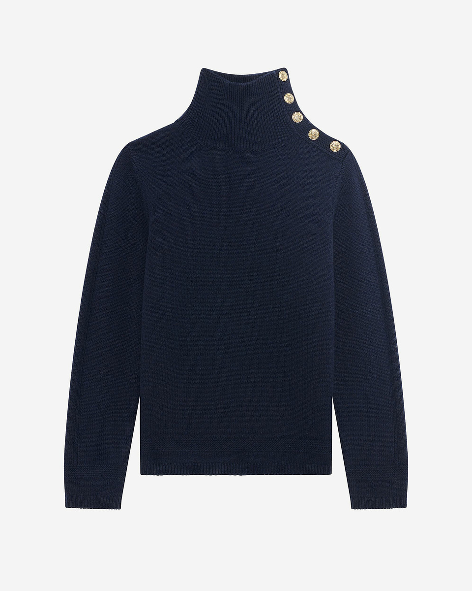 Navy wool stand-up collar sweater