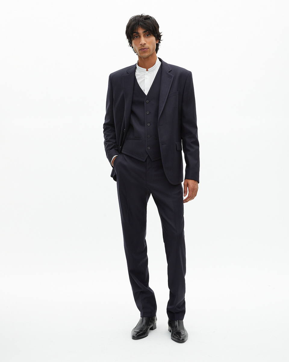 Navy blue wool suit jacket