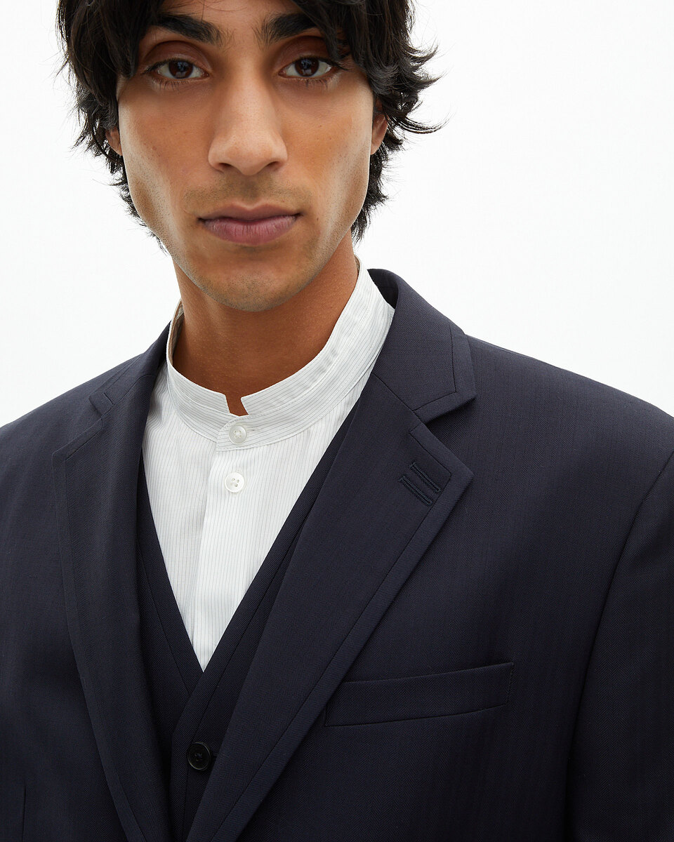 Navy blue wool suit jacket