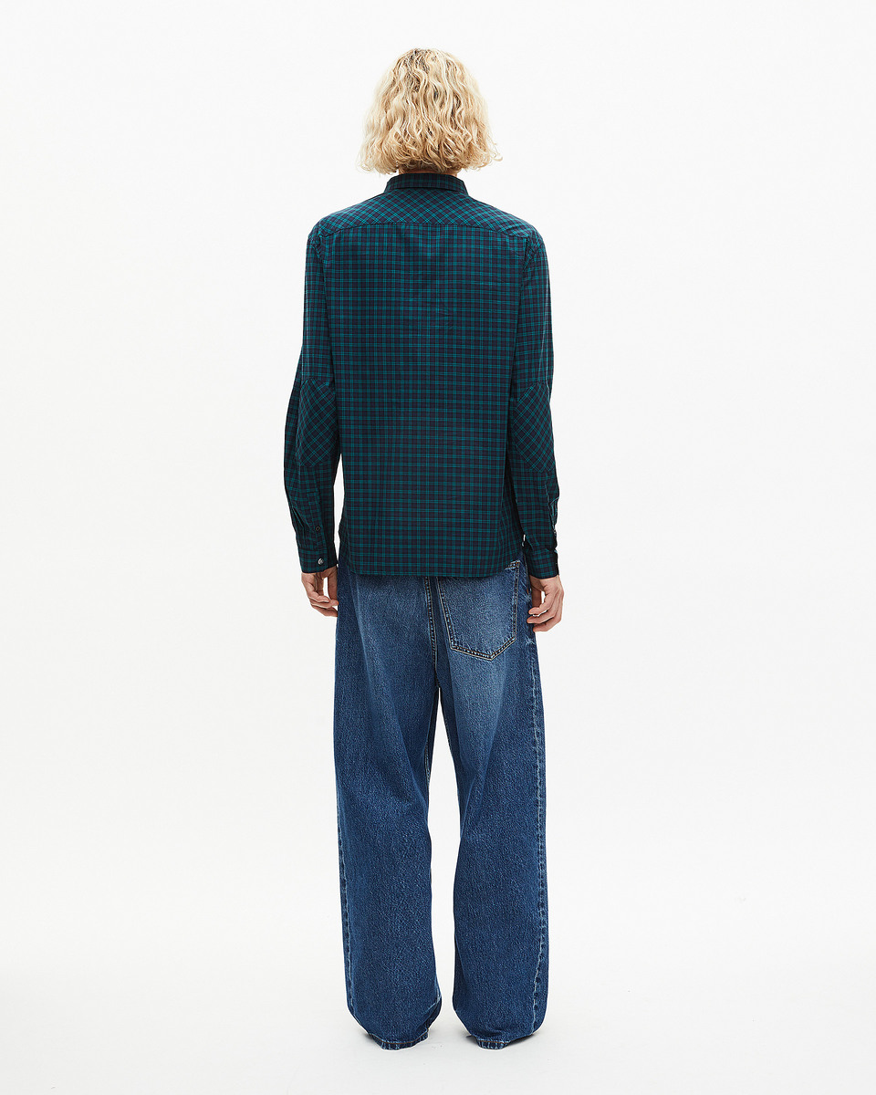 Small navy and green check shirt