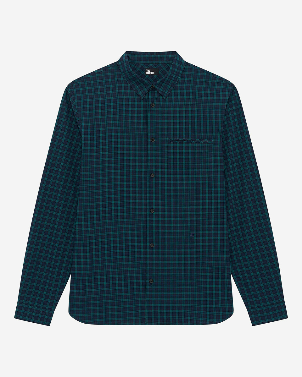 Small navy and green check shirt