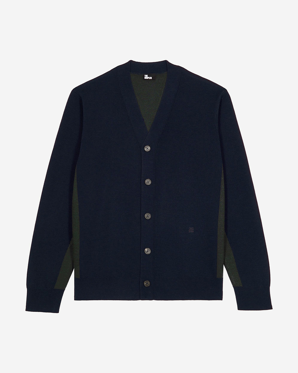 Navy double-sided wool cardigan