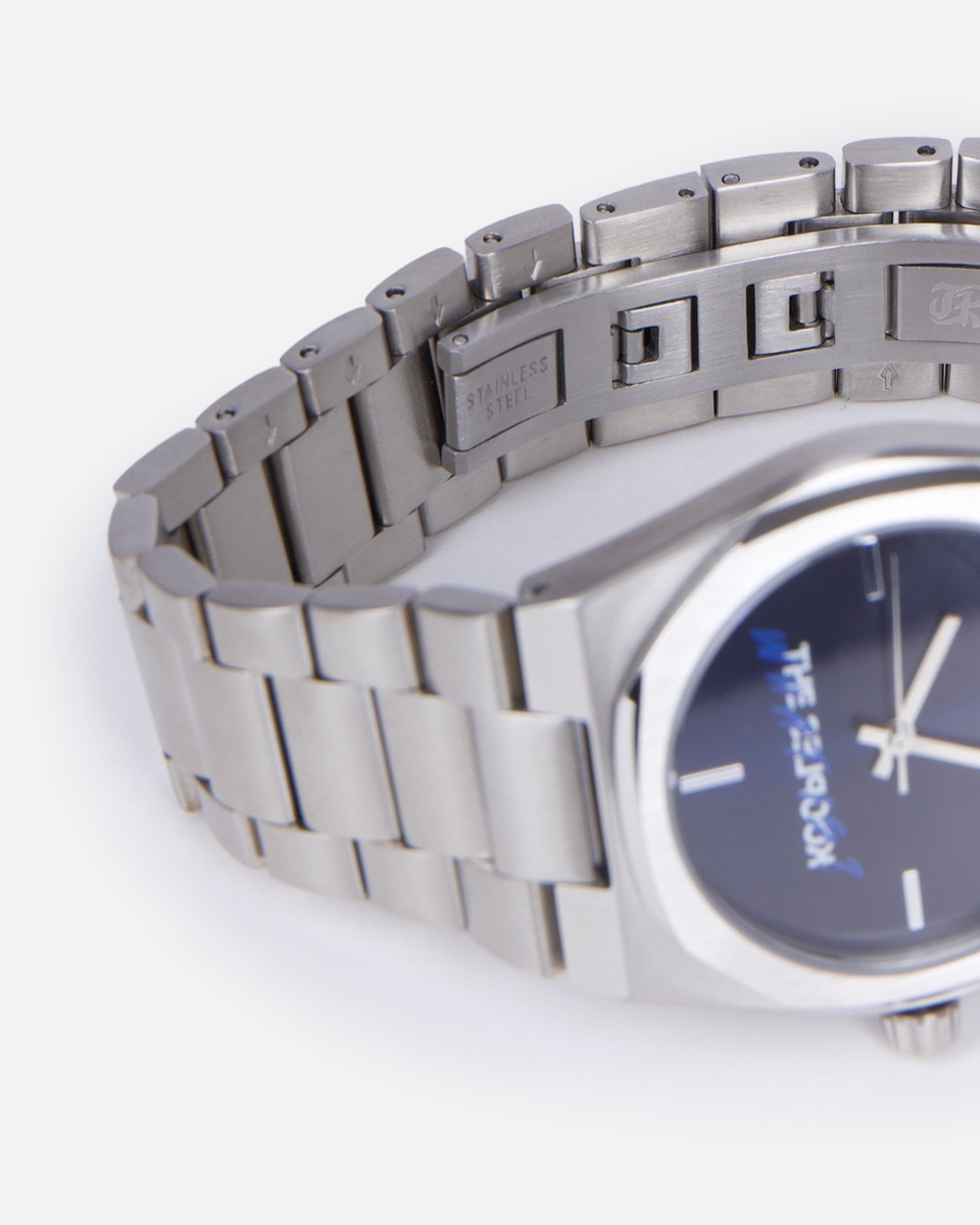 Silver 'What Is' Watch with Blue Dial