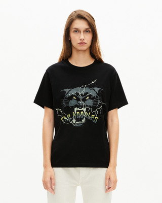 T-shirt with black rhinestone screen print