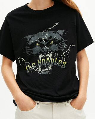 T-shirt with black rhinestone screen print
