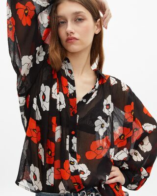 Loose-fitting black floral print shirt
