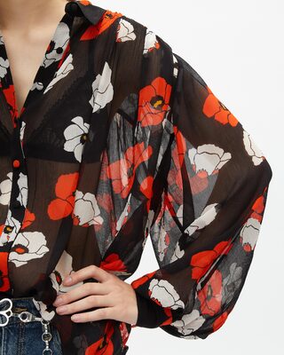 Loose-fitting black floral print shirt