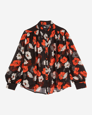 Loose-fitting black floral print shirt