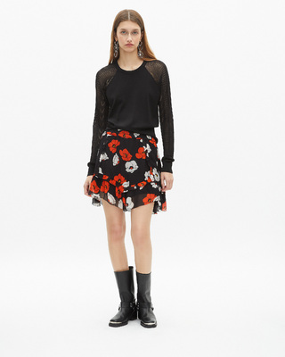 Short black floral print skirt