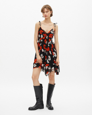 Black floral print short dress