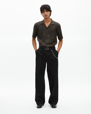 Short-sleeved khaki leopard print shirt