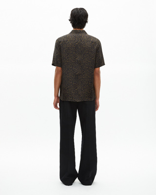 Short-sleeved khaki leopard print shirt