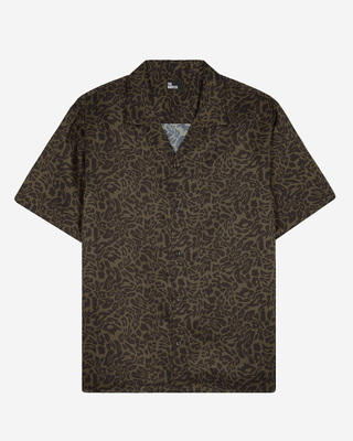 Short-sleeved khaki leopard print shirt