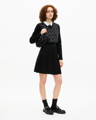 Green check knit short dress