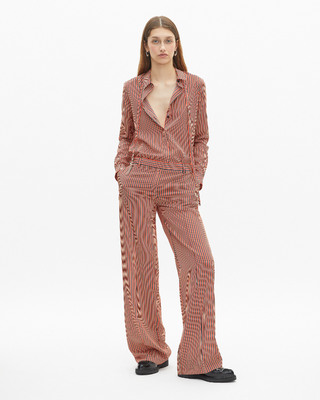 Wide-leg pants with red and blue stripes