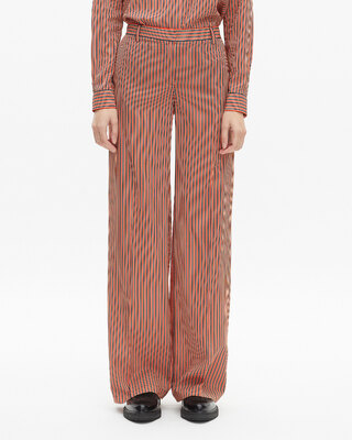 Wide-leg pants with red and blue stripes