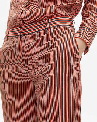 Wide-leg pants with red and blue stripes