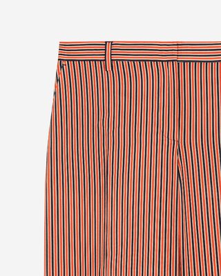 Wide-leg pants with red and blue stripes