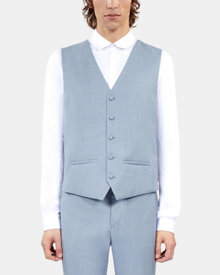 Light blue slim fit wool suit vest