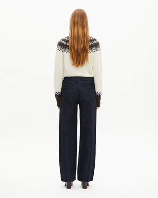 Blue raw wide-leg jeans