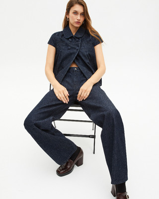 Short-sleeved jacket in dark blue denim