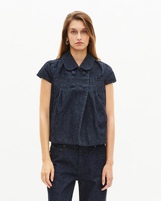 Short-sleeved jacket in dark blue denim