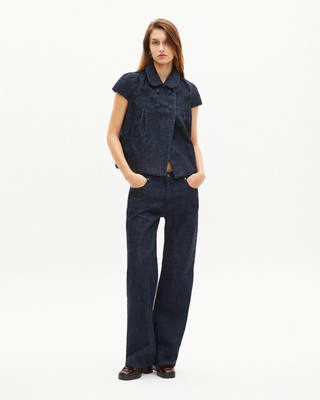 Short-sleeved jacket in dark blue denim