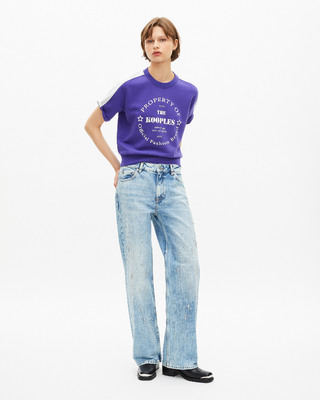 Short-sleeved sweatshirt with purple screen print