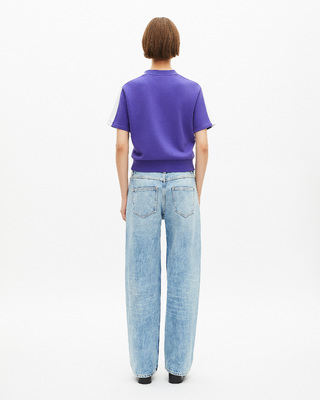 Short-sleeved sweatshirt with purple screen print