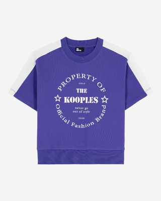 Short-sleeved sweatshirt with purple screen print