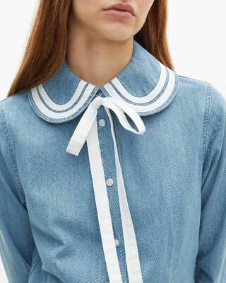 Denim shirt with claudine collar