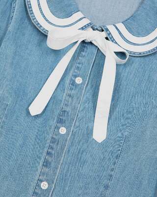 Denim shirt with claudine collar