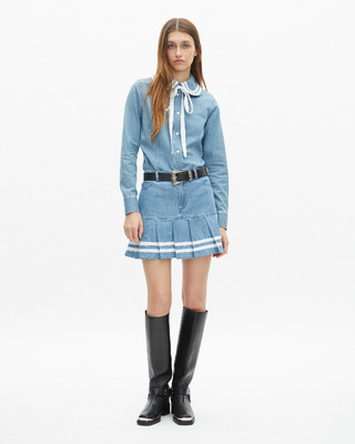 Short pleated denim skirt