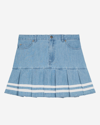 Short pleated denim skirt