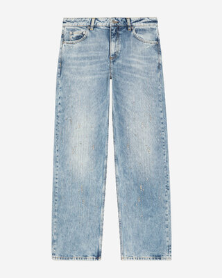 Wide jeans with light blue rhinestones