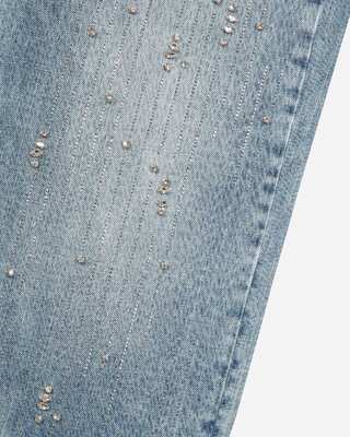 Wide jeans with light blue rhinestones