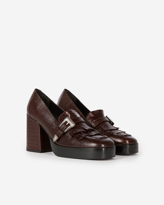 Brown leather heeled loafers