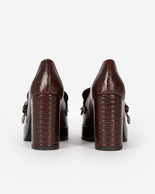 Brown leather heeled loafers