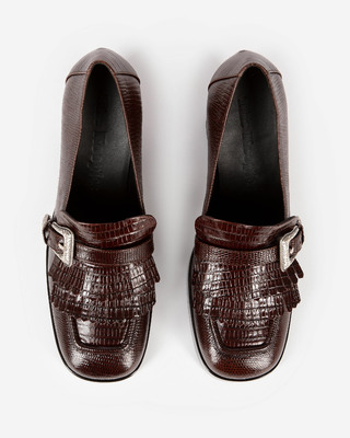 Brown leather heeled loafers