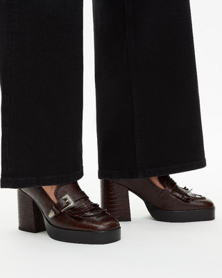 Brown leather heeled loafers