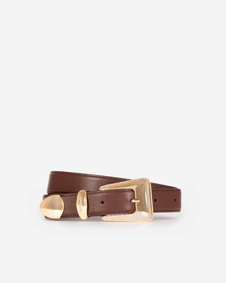 Brown leather western buckle belt