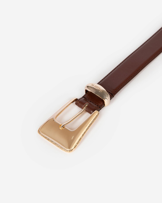 Brown leather western buckle belt