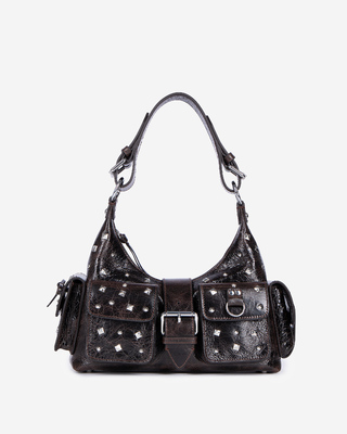 Studded Amelia bag in brown cracked leather