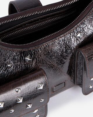 Studded Amelia bag in brown cracked leather