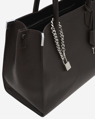 Ming L tote bag in brown grained leather