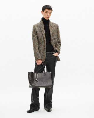 Ming L tote bag in brown grained leather