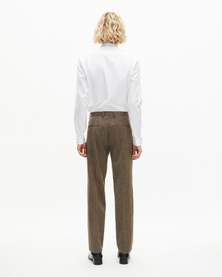 Straight brown pinstripe suit pants