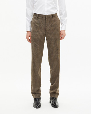 Straight brown pinstripe suit pants
