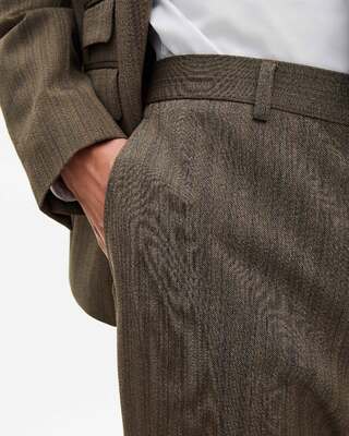Straight brown pinstripe suit pants